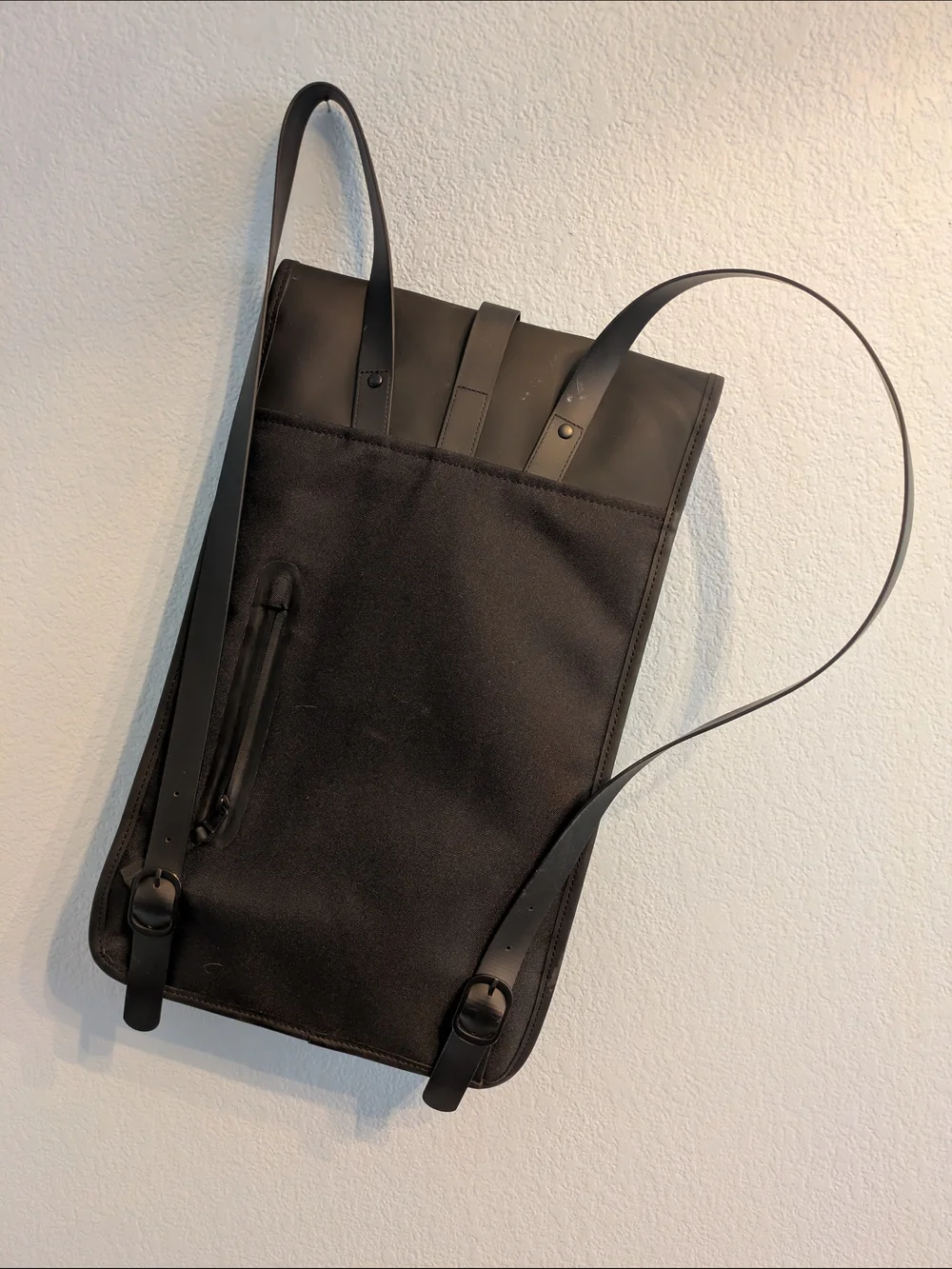 RAINS Minimalist Black Leather Backpack